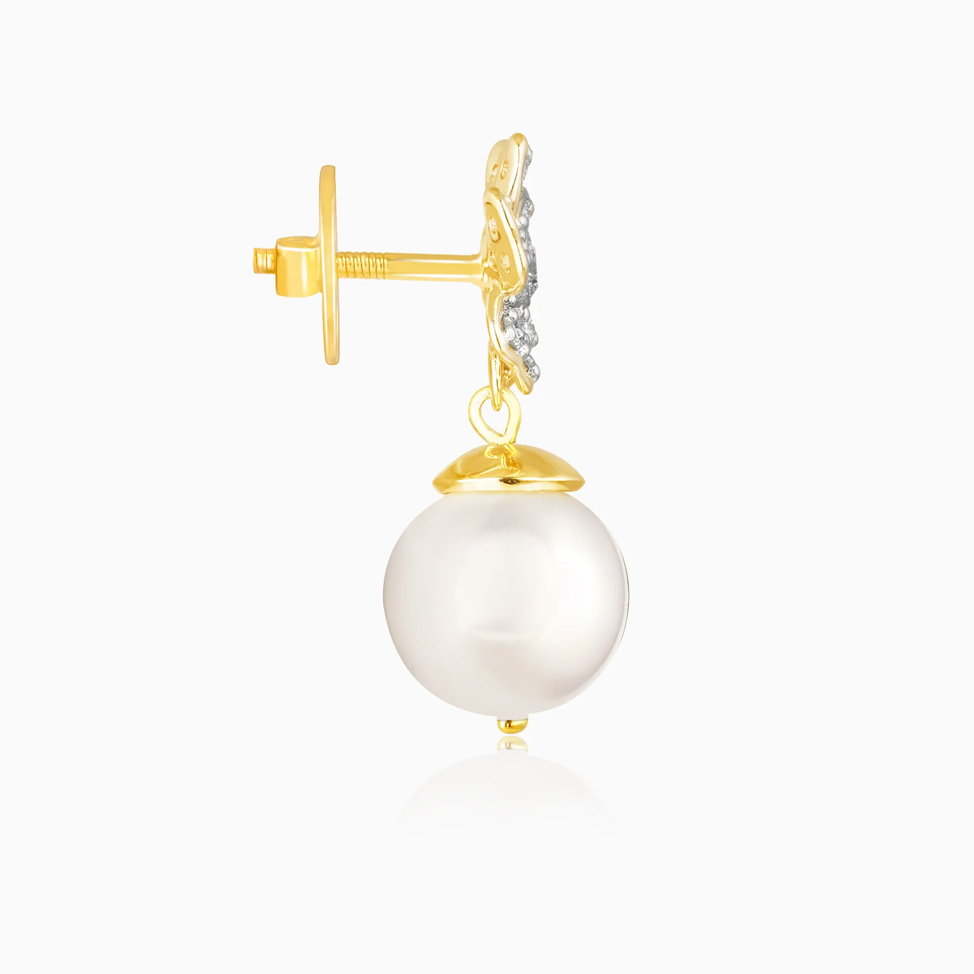 Gold Floral Pearl Diamond Earrings - Image 5
