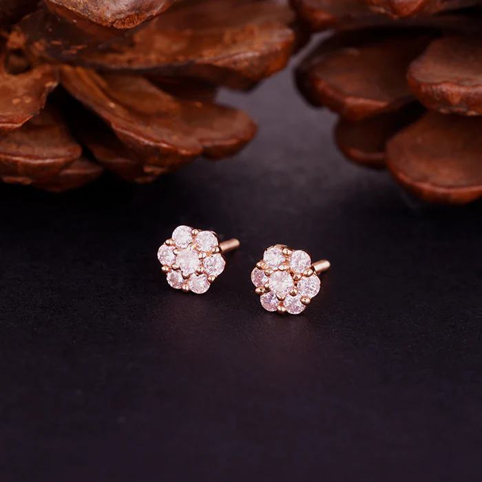 Rose Gold Baby Pink Flower Stud Earrings - Image 2
