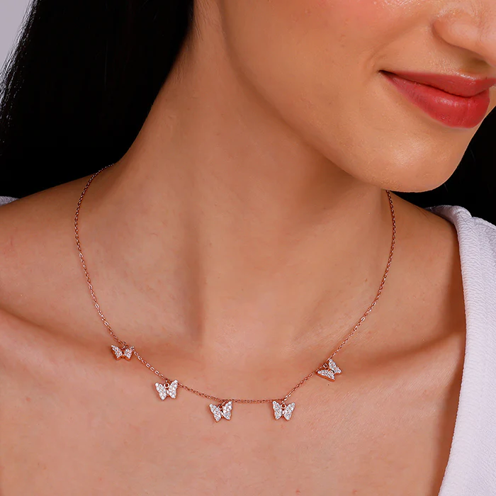 Anushka Sharma Rose Gold Wavering Wings Butterfly Necklace - Image 3