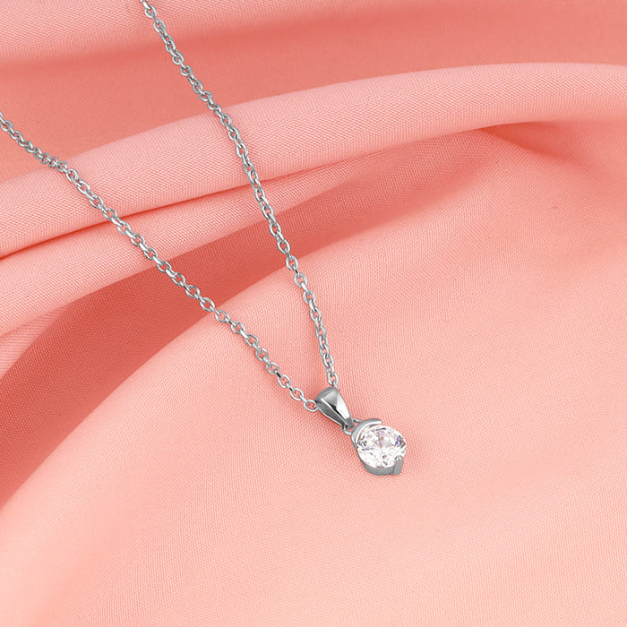 Silver Mini Solitaire Pendant with Link Chain - Image 2