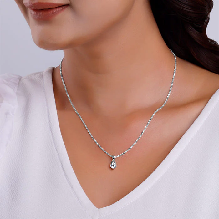 Silver Mini Solitaire Pendant with Link Chain - Image 3