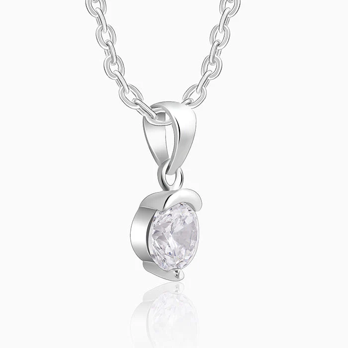 Silver Mini Solitaire Pendant with Link Chain - Image 8