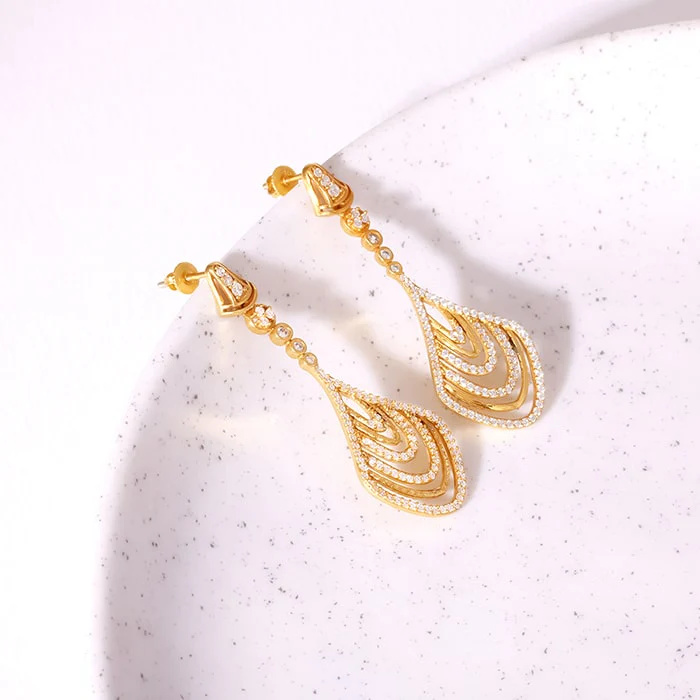 Golden Zircon Studded Chime Earrings - Image 2