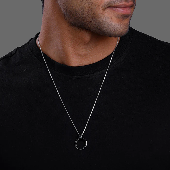 Black Rhodium Shadow Striker Pendant With Box Chain For Him - Image 3