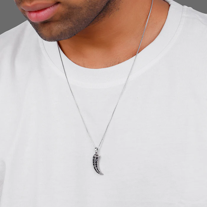 Black Rhodium Claw Pendant With Box Chain For Him - Image 3
