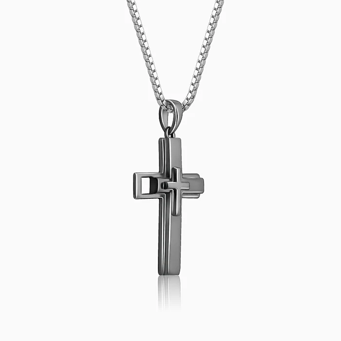 Black Rhodium Holy Christ Pendant With Box Chain For Him - Image 4