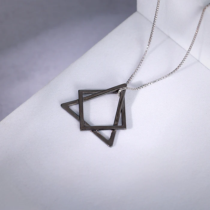 Black Rhodium Hexagram Pendant With Box Chain For Him - Image 2