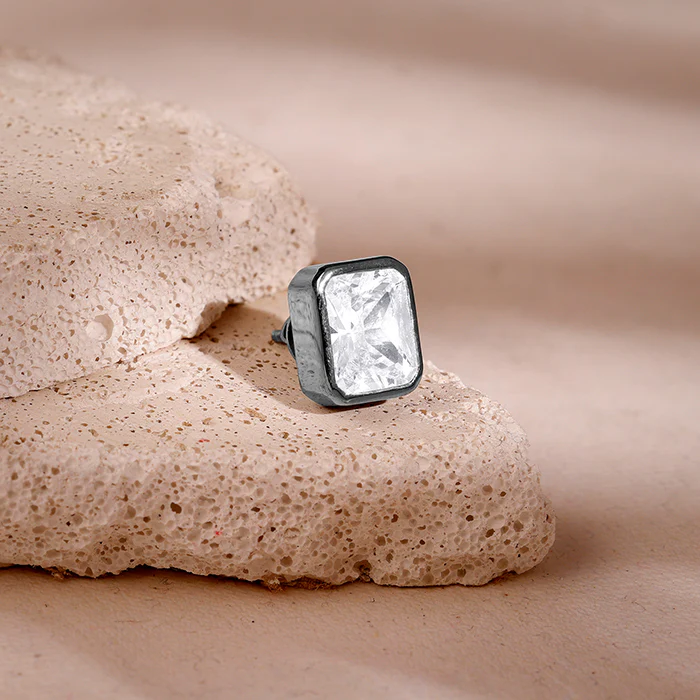 Black Rhodium Rectangular Stud For Him - Image 3