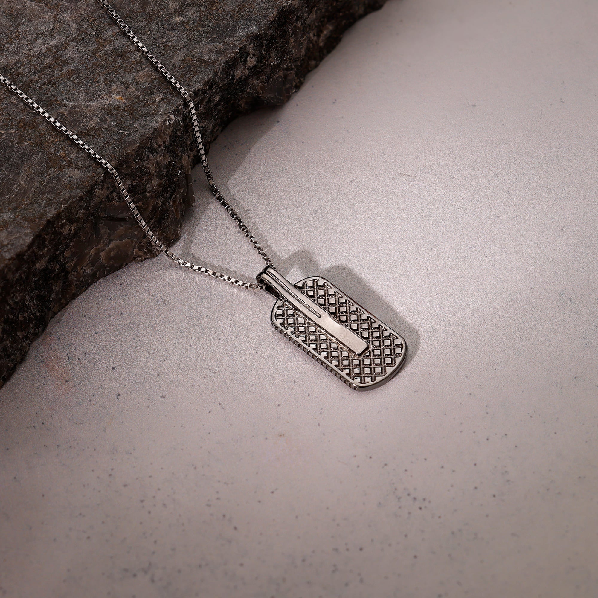 Black Rhodium Rodeo Pendant With Box Chain For Him - Image 2