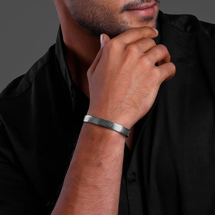 Black Rhodium Textured Kada For Him - Image 3