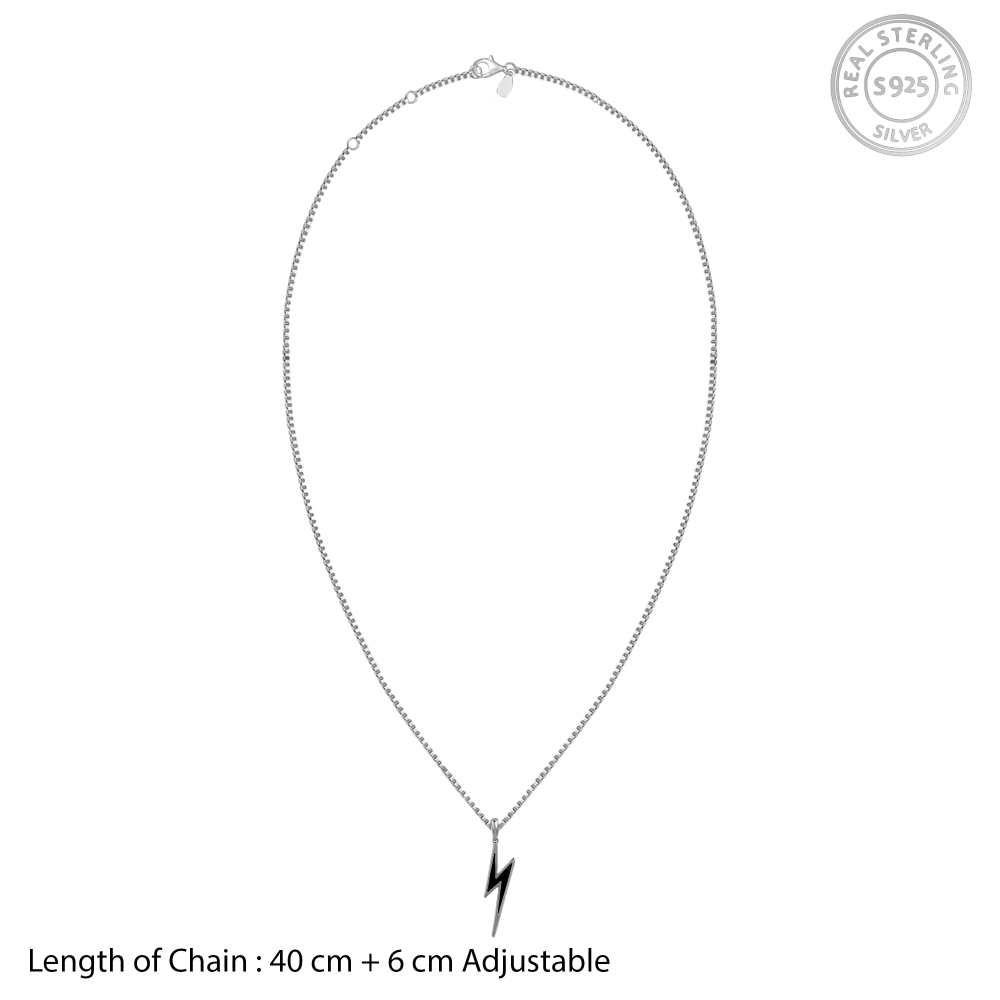 Black Rhodium Thunder Pendant With Box Chain For Him - Image 6