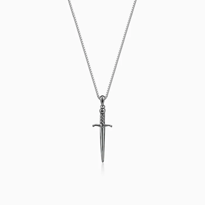 Black Rhodium Vintage Sword Pendant With Box Chain For Him - Image 2