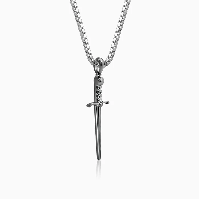 Black Rhodium Vintage Sword Pendant With Box Chain For Him - Image 4