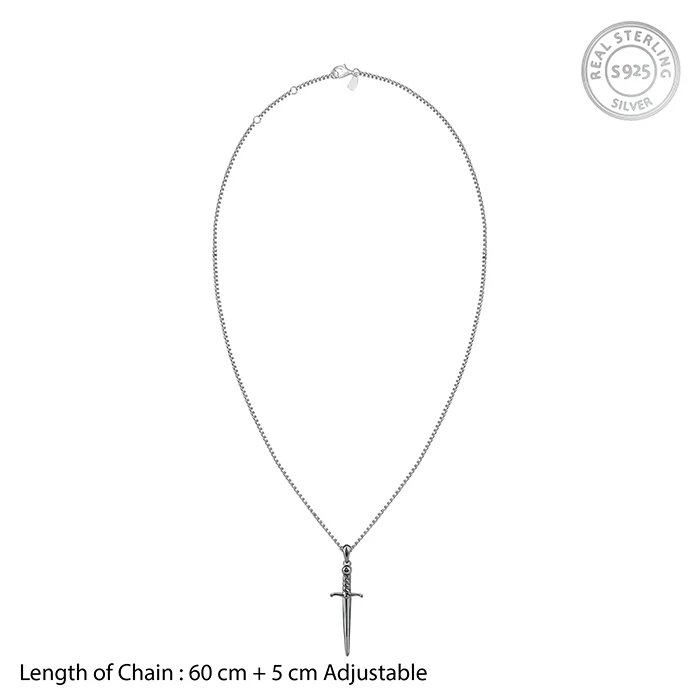 Black Rhodium Vintage Sword Pendant With Box Chain For Him - Image 6