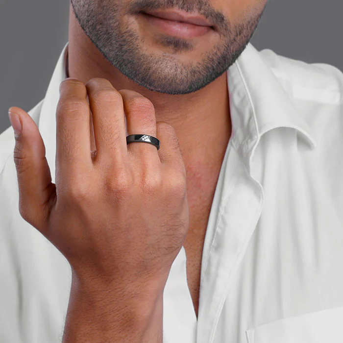 Black Rhodium Zirconia Band For Him - Image 3
