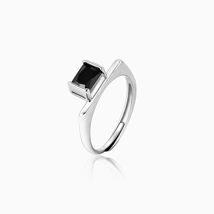 Silver Black Square Ring - Image 5