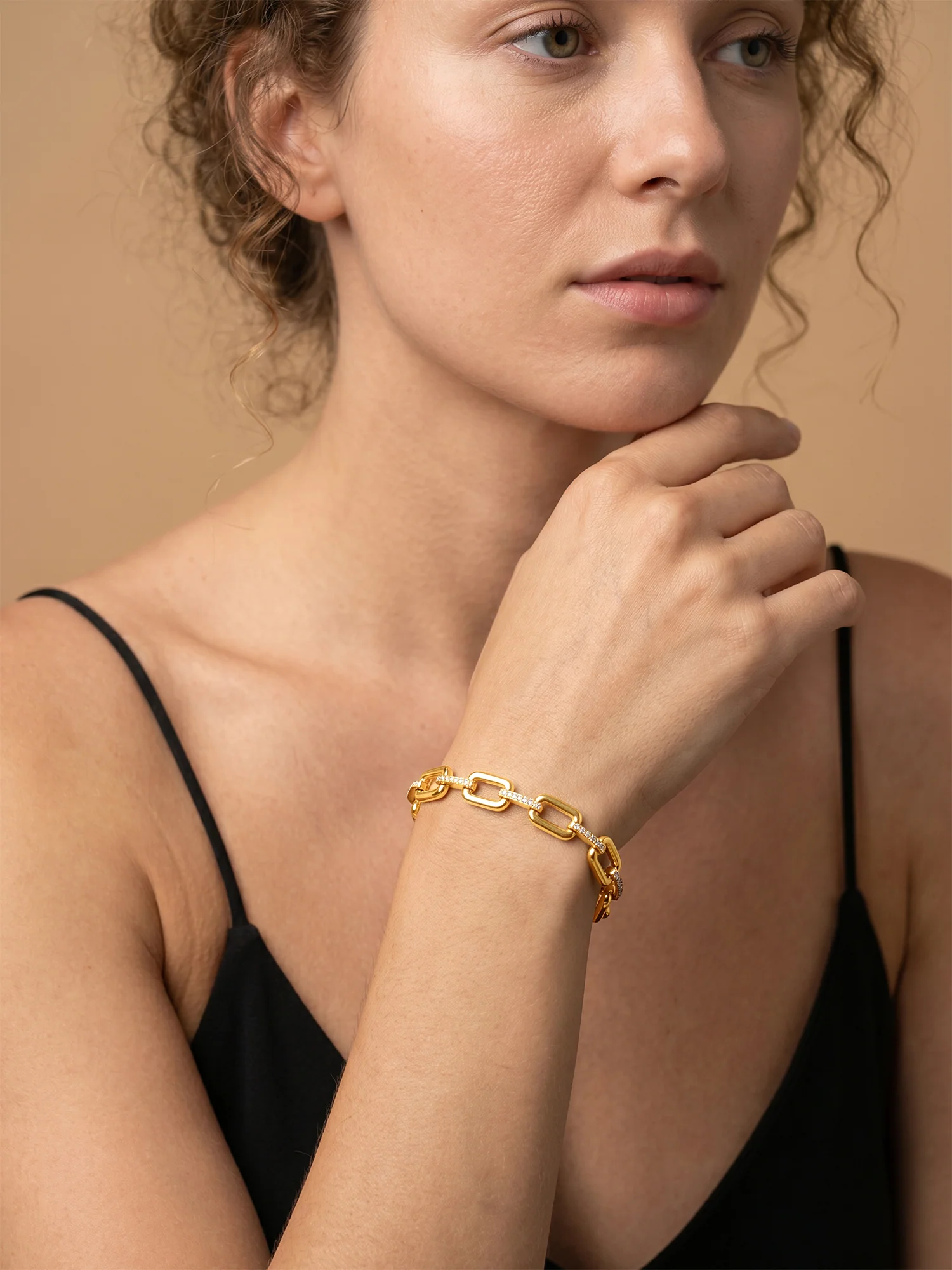 Bold Link Lock Chain Gold Plated Bracelet - Image 3