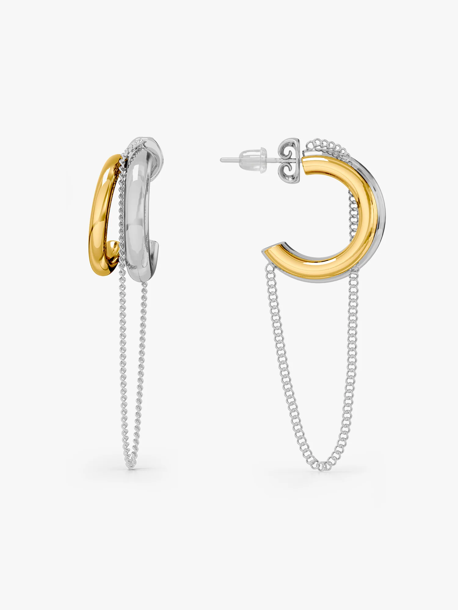Chain Drop Link Dual Tone Earrings - Image 5