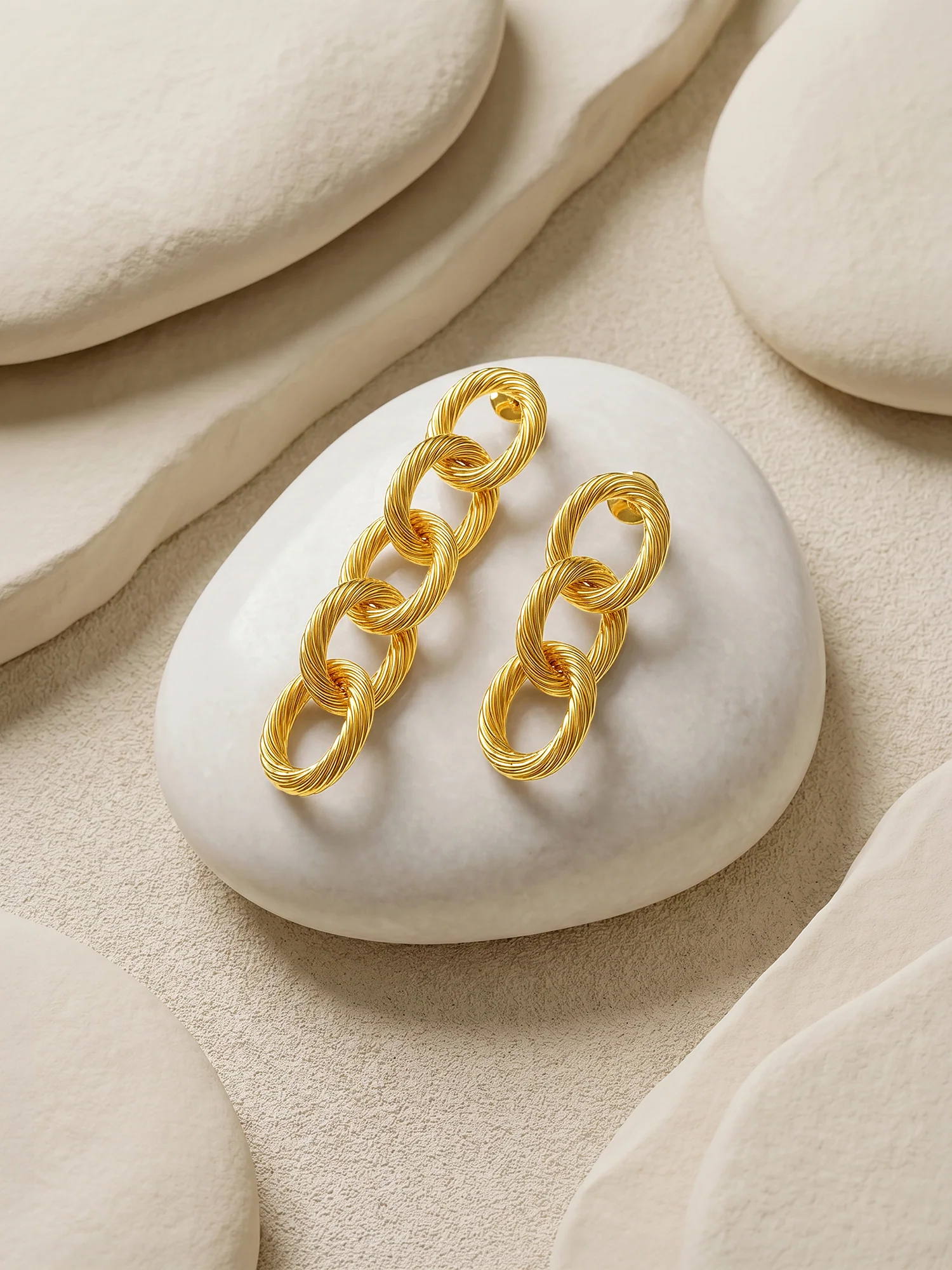 Chain Mismatched Gold Plated Earrings - Image 2
