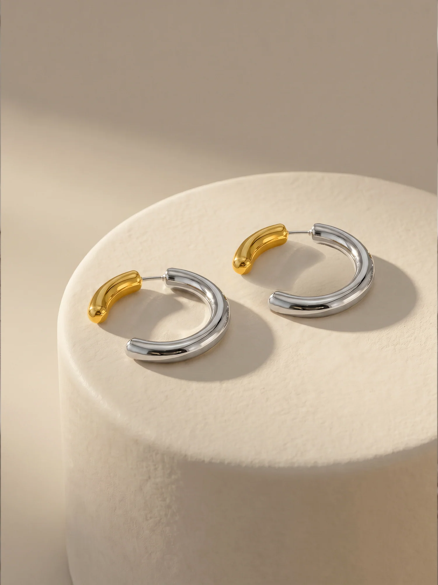 Chrome Edge Dual Tone Hoop Earrings - Image 2