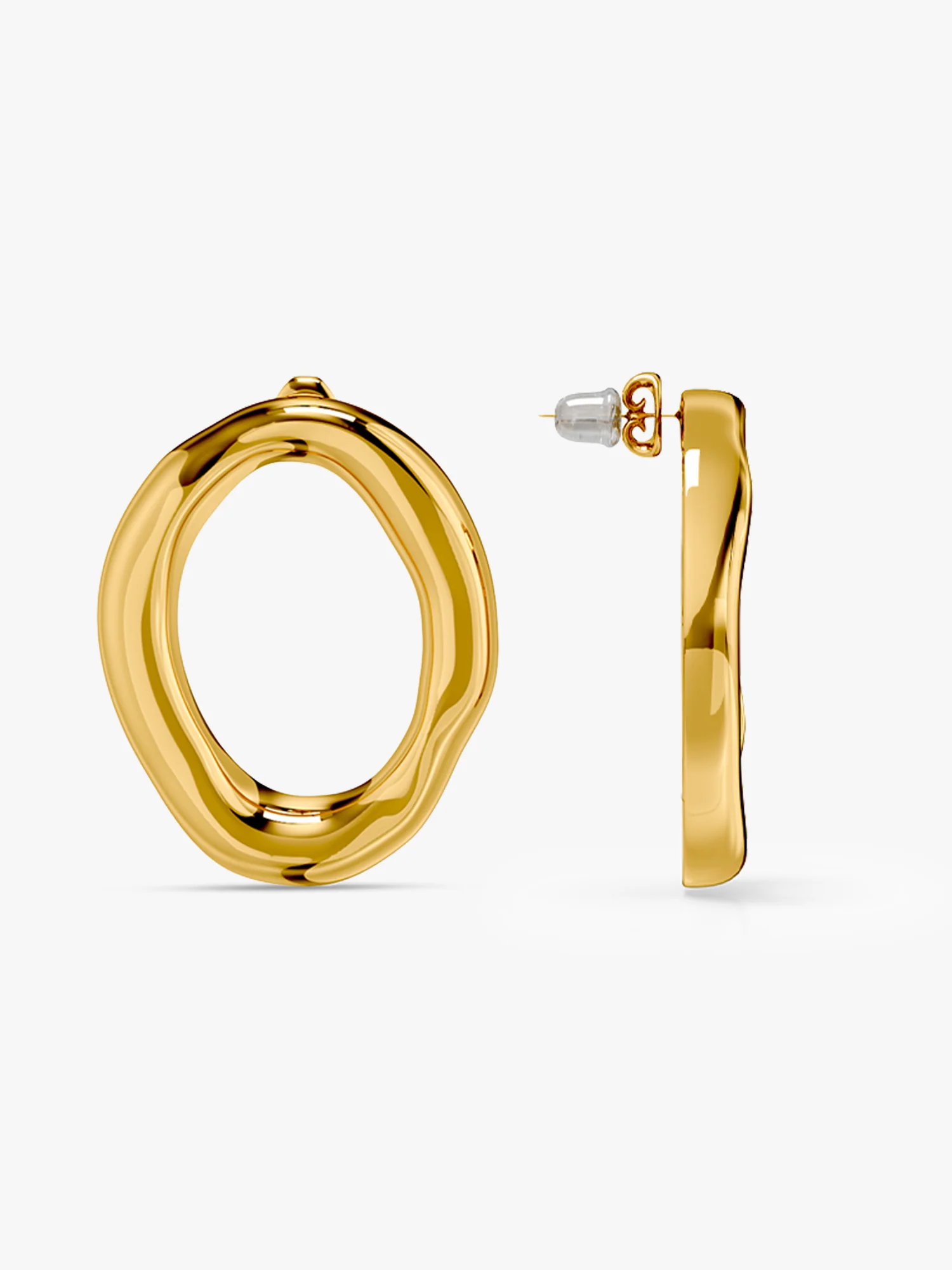 Chunky Hollow Gold Plated Hoop Earrings - Image 5