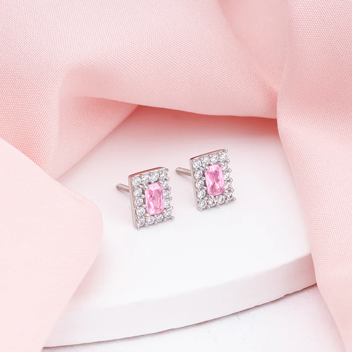 Silver Regal Pink Stud Earrings - Image 2