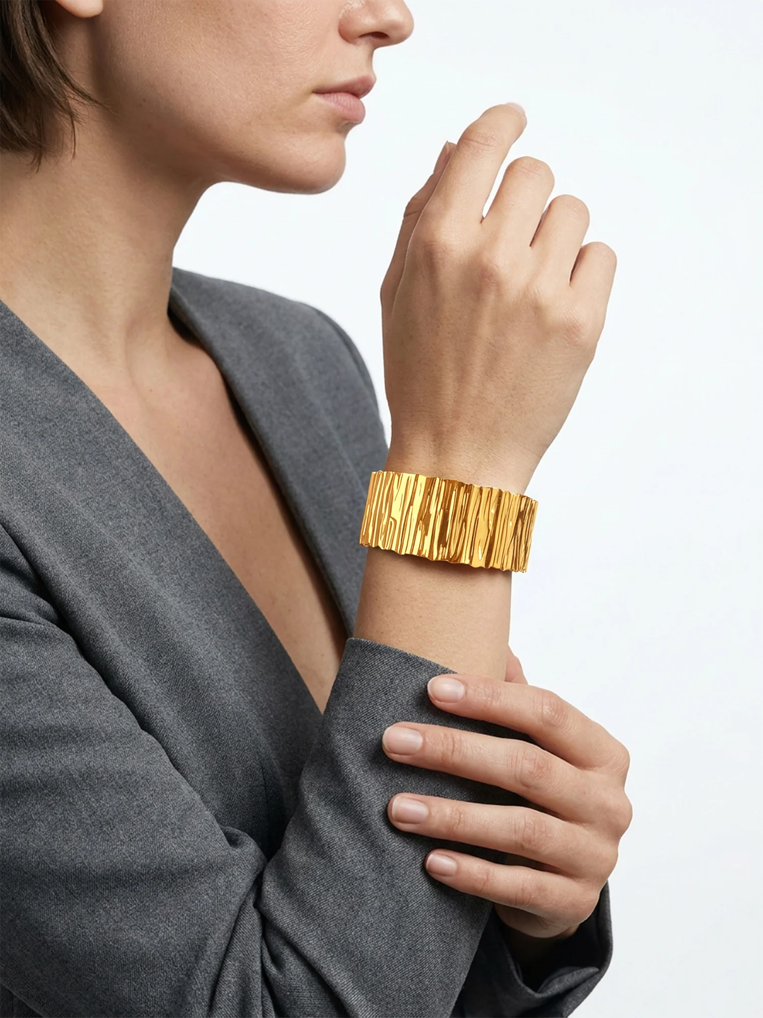Crinkle Mood Gold Plated Cuff Bracelet - Image 3