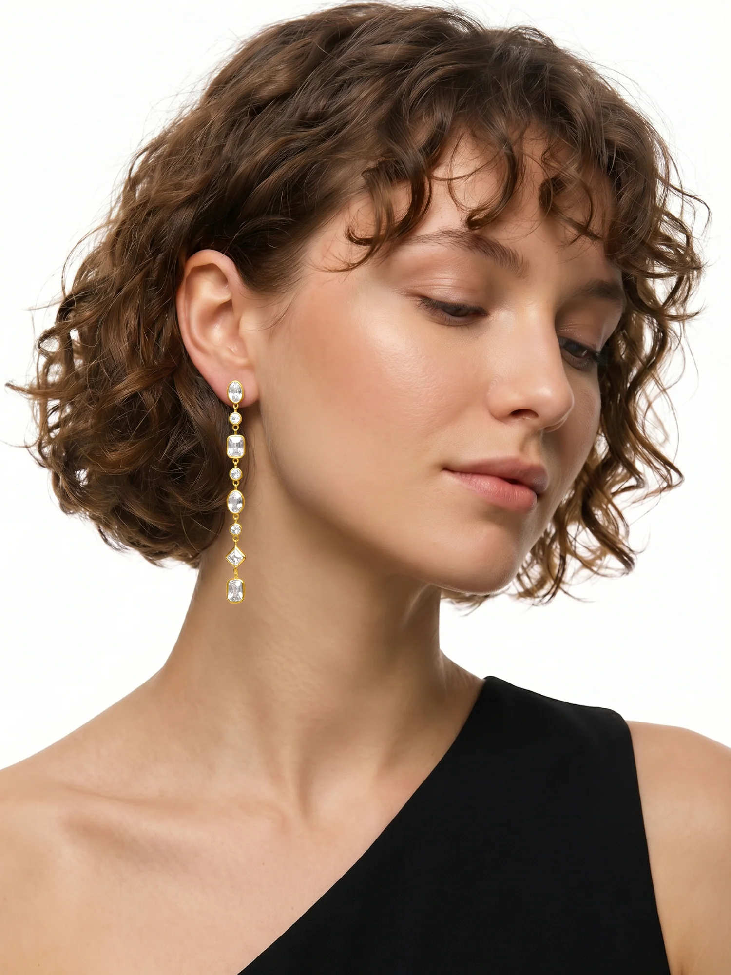 Crystal Link Drop Gold Plated Danglers - Image 3