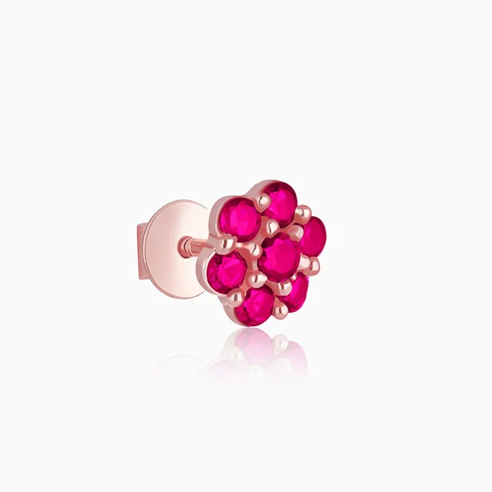 Rose Gold Magenta Flower Stud Earrings - Image 4