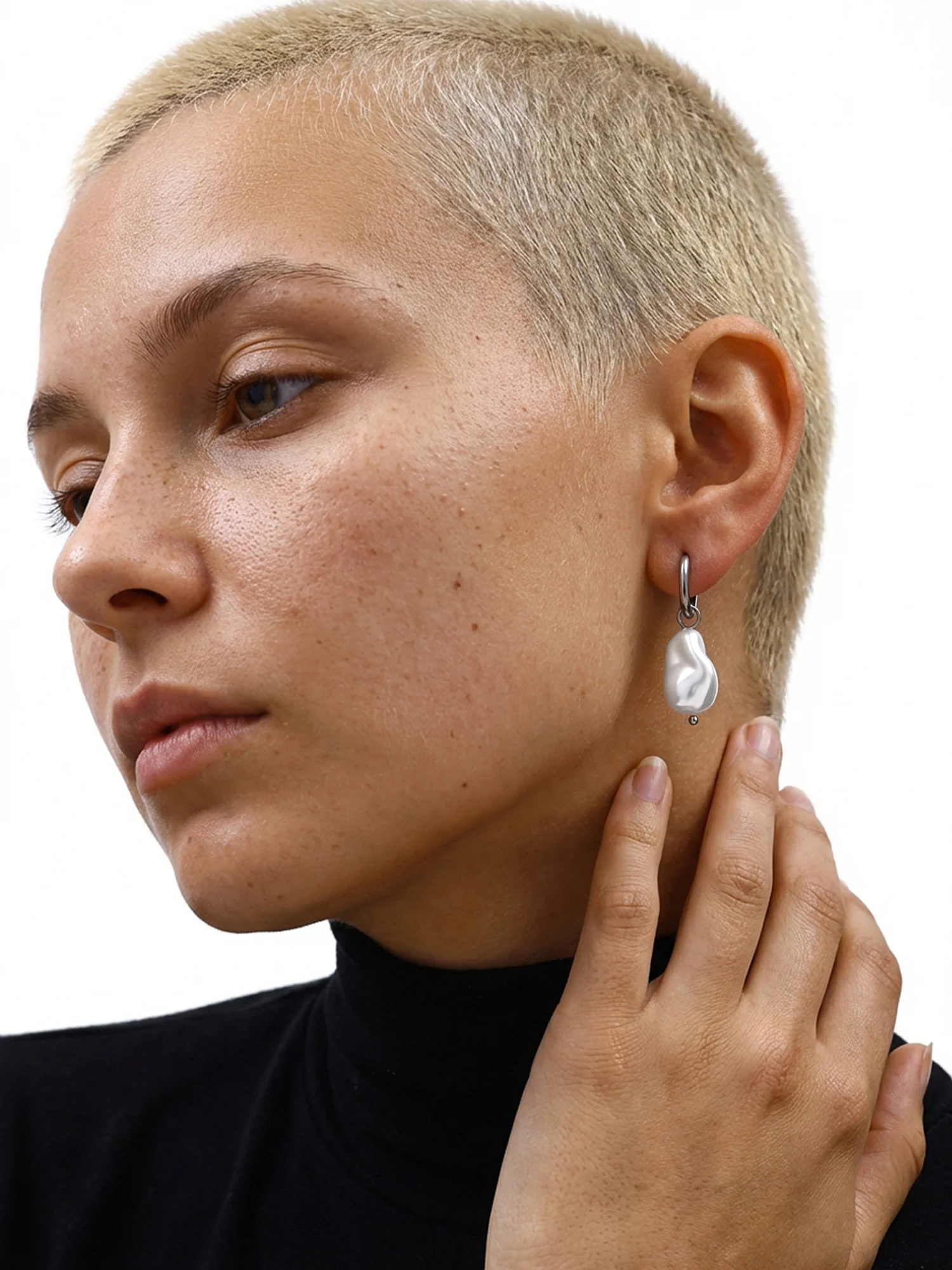 Drop It Pearl Rhodium Plated Hoop Earrings - Image 3
