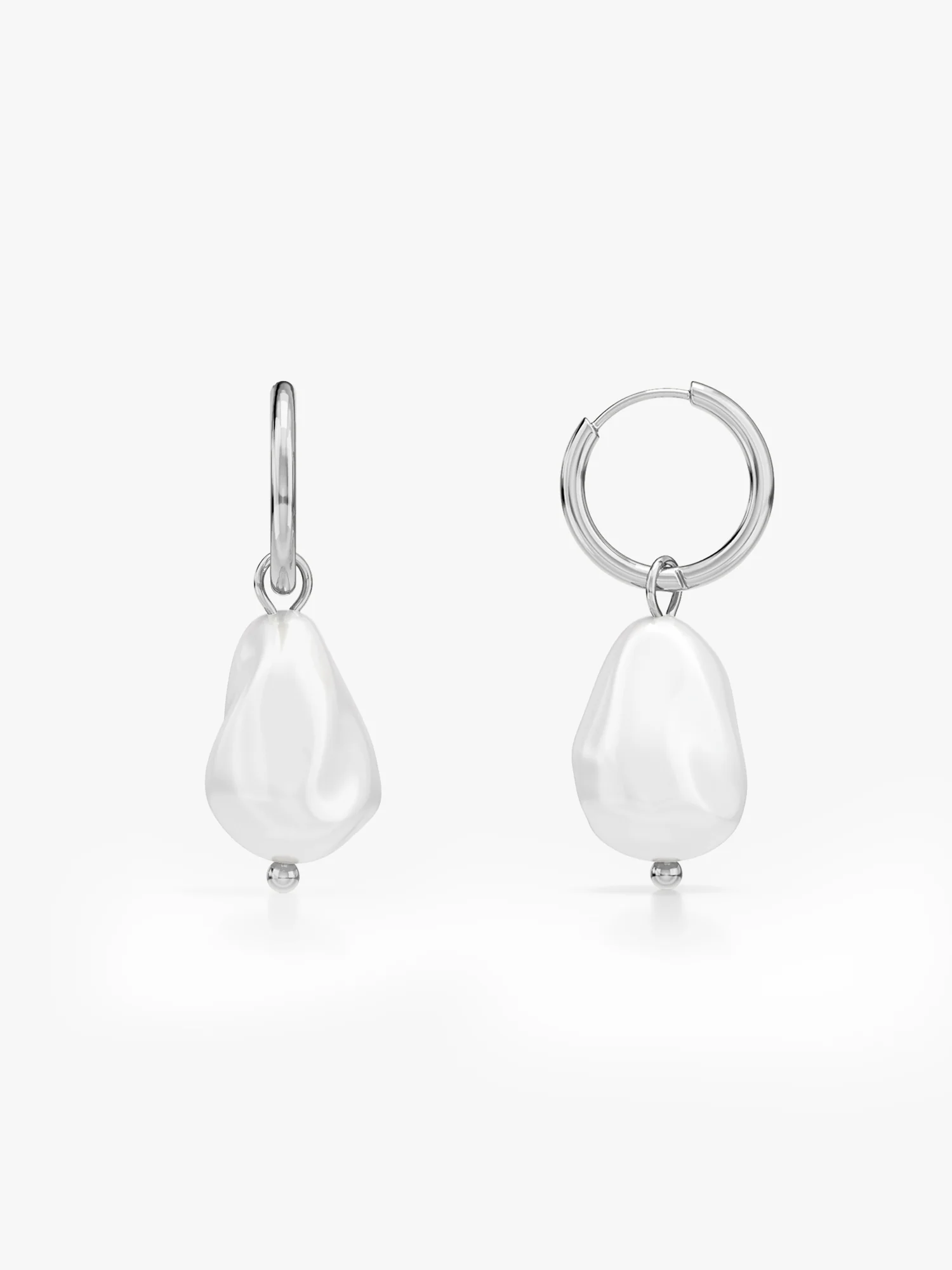 Drop It Pearl Rhodium Plated Hoop Earrings - Image 5