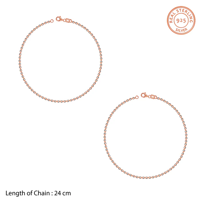 Dual Tone Bead Chain Silver Anklet - Image 4