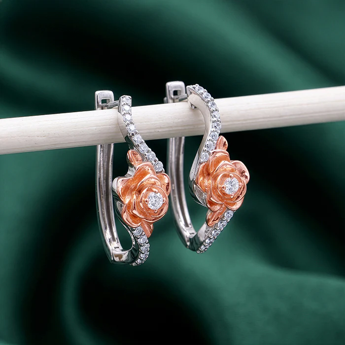Dual Tone Ethereal Silver Hoop Earrings - Image 2