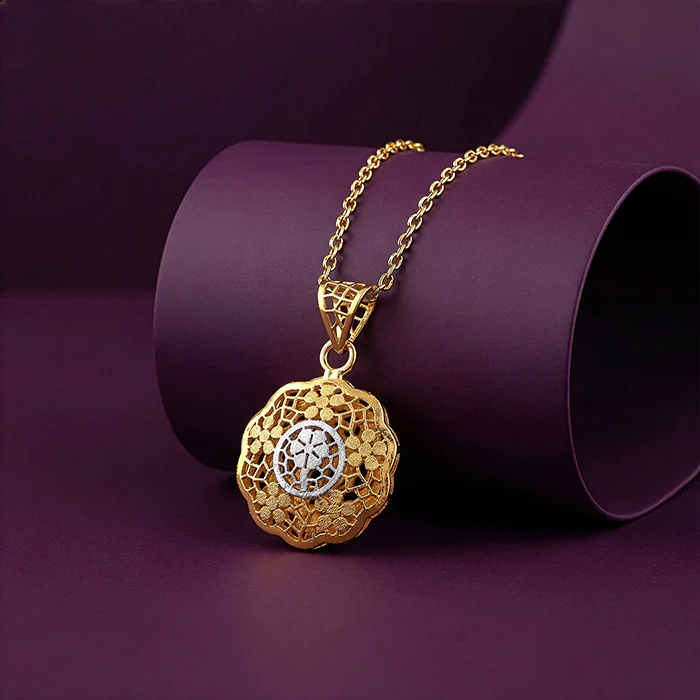 Dual Tone Floria Silver Pendant With Link Chain - Image 2
