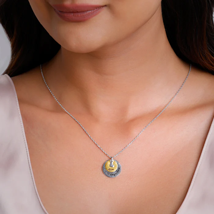 Dual Tone Golden Personalised Layered Coins Name Necklace - Image 3