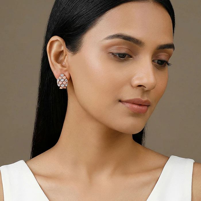 Dual Tone Oval Reef Silver Earrings - Image 3