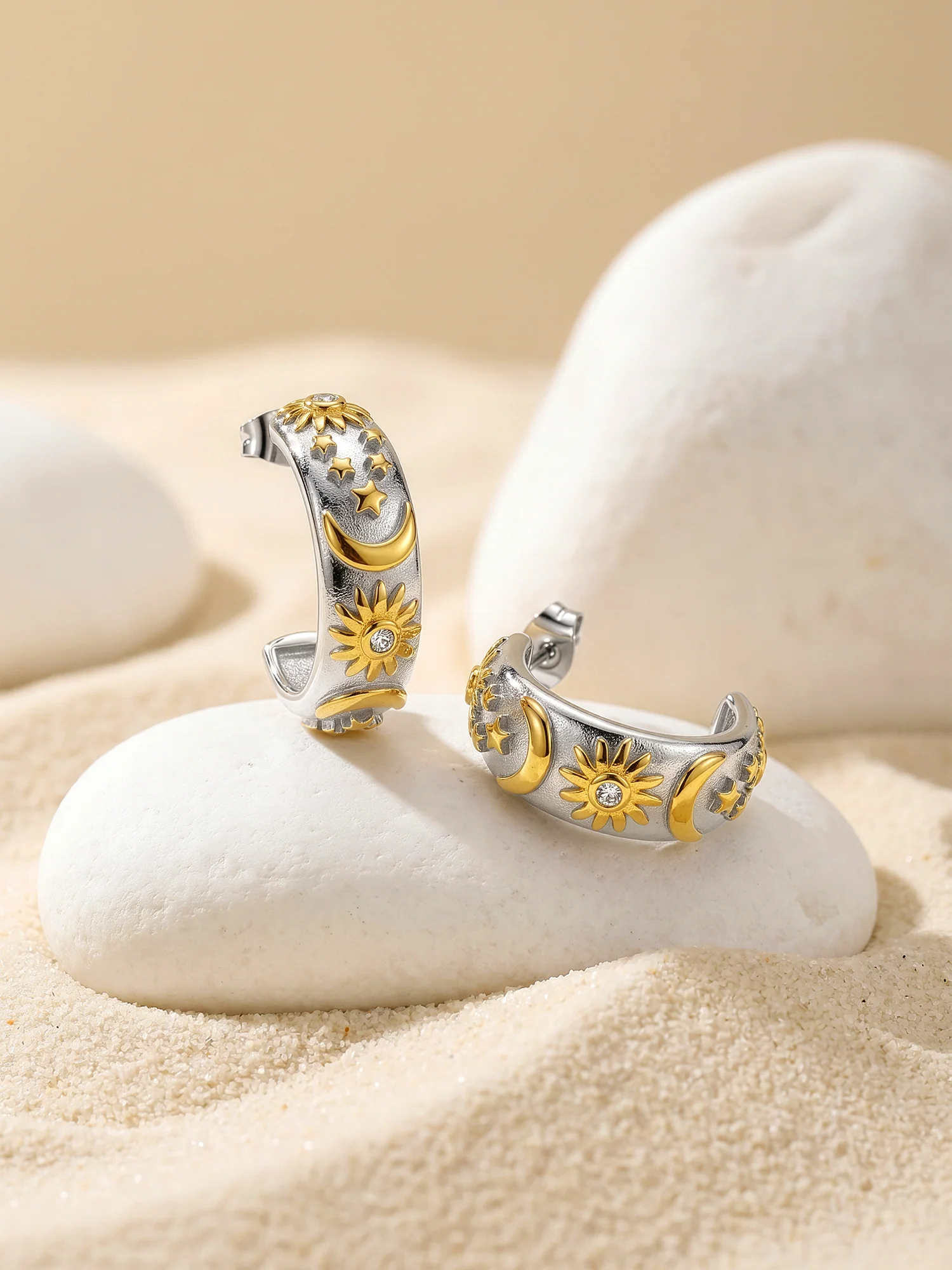 Duo Shine Dual Tone J Stud Earrings - Image 2