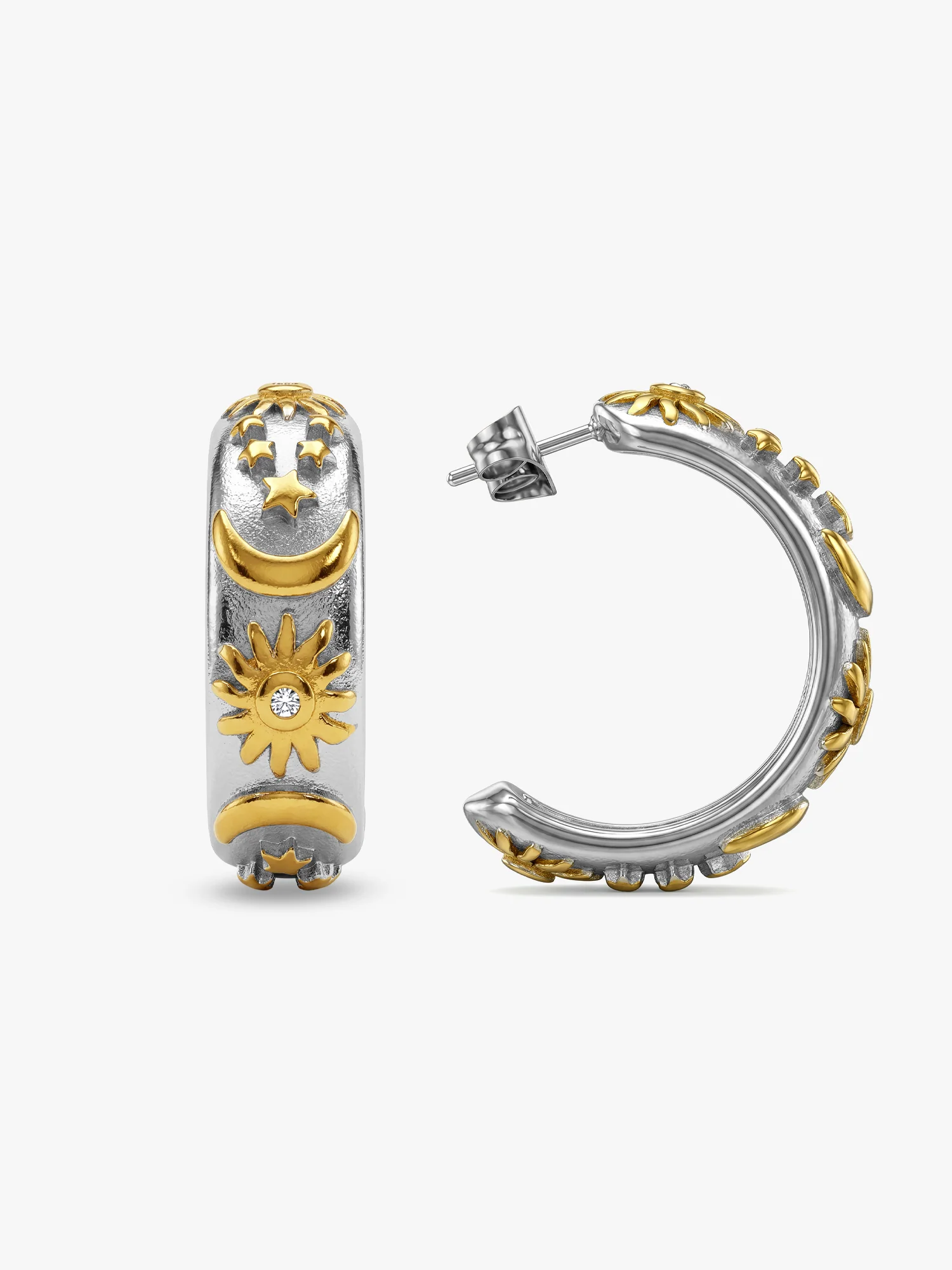 Duo Shine Dual Tone J Stud Earrings - Image 5