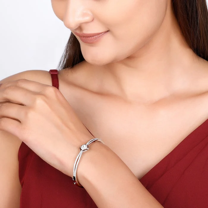 Silver Zircon Flower Bracelet - Image 2