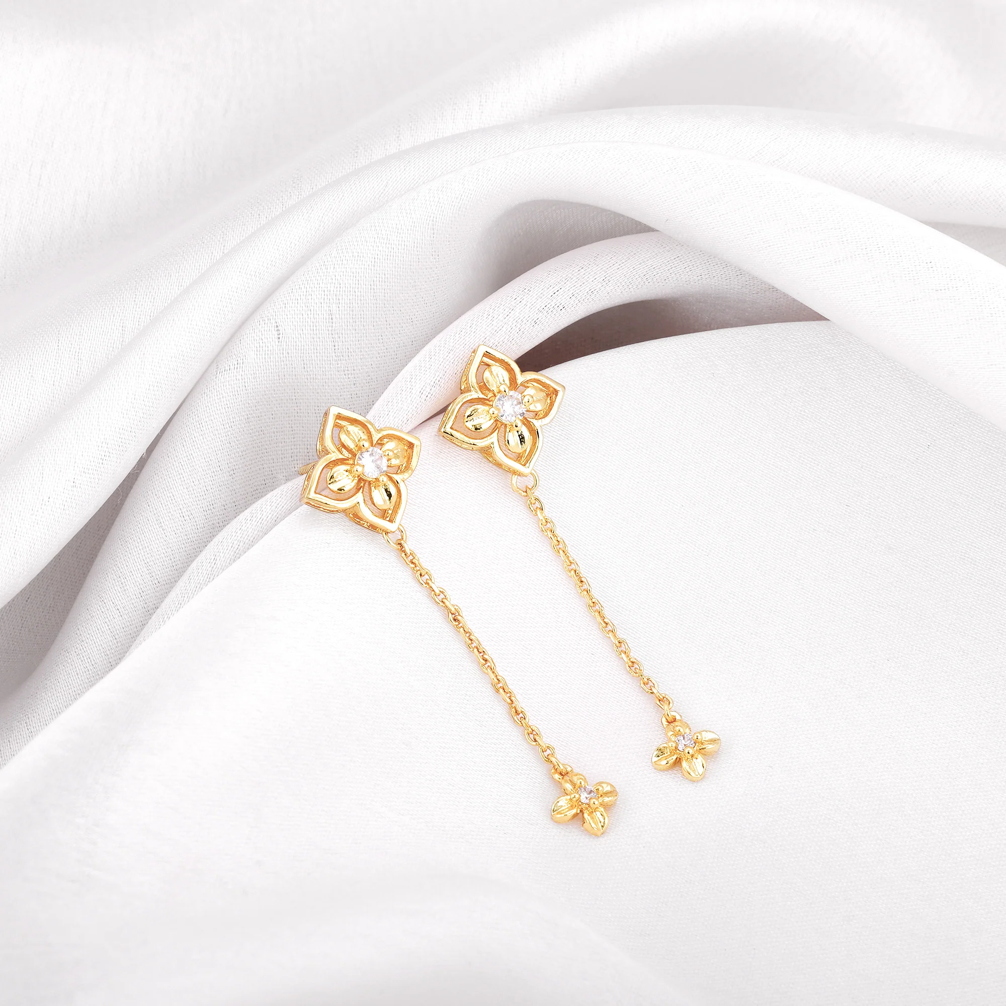 Golden Artsy Floral Earrings - Image 2