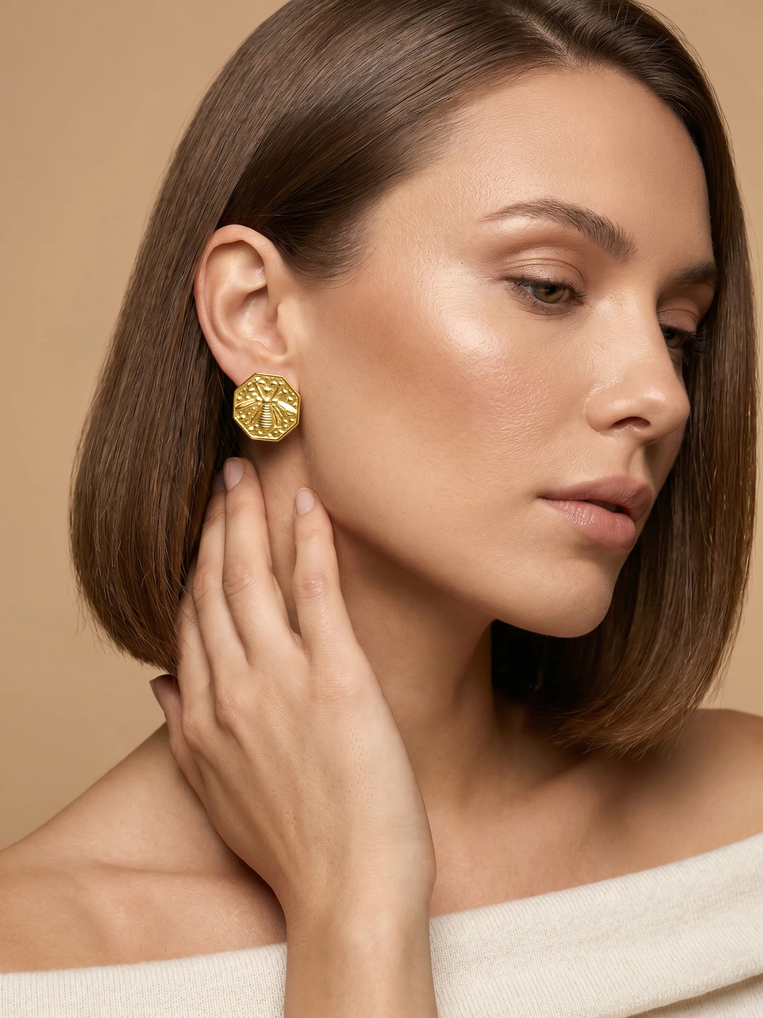 Geo Plate Gold Plated Studs - Image 3