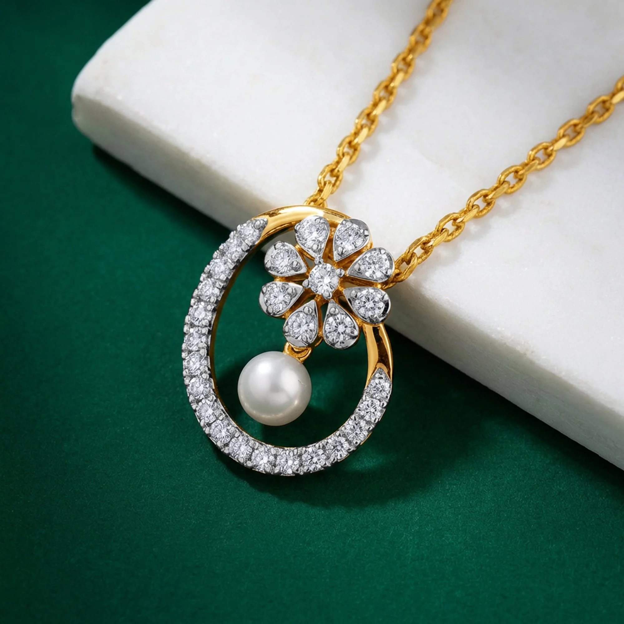 Gold Amata Floral Lab Grown Diamond Pendant - Image 2