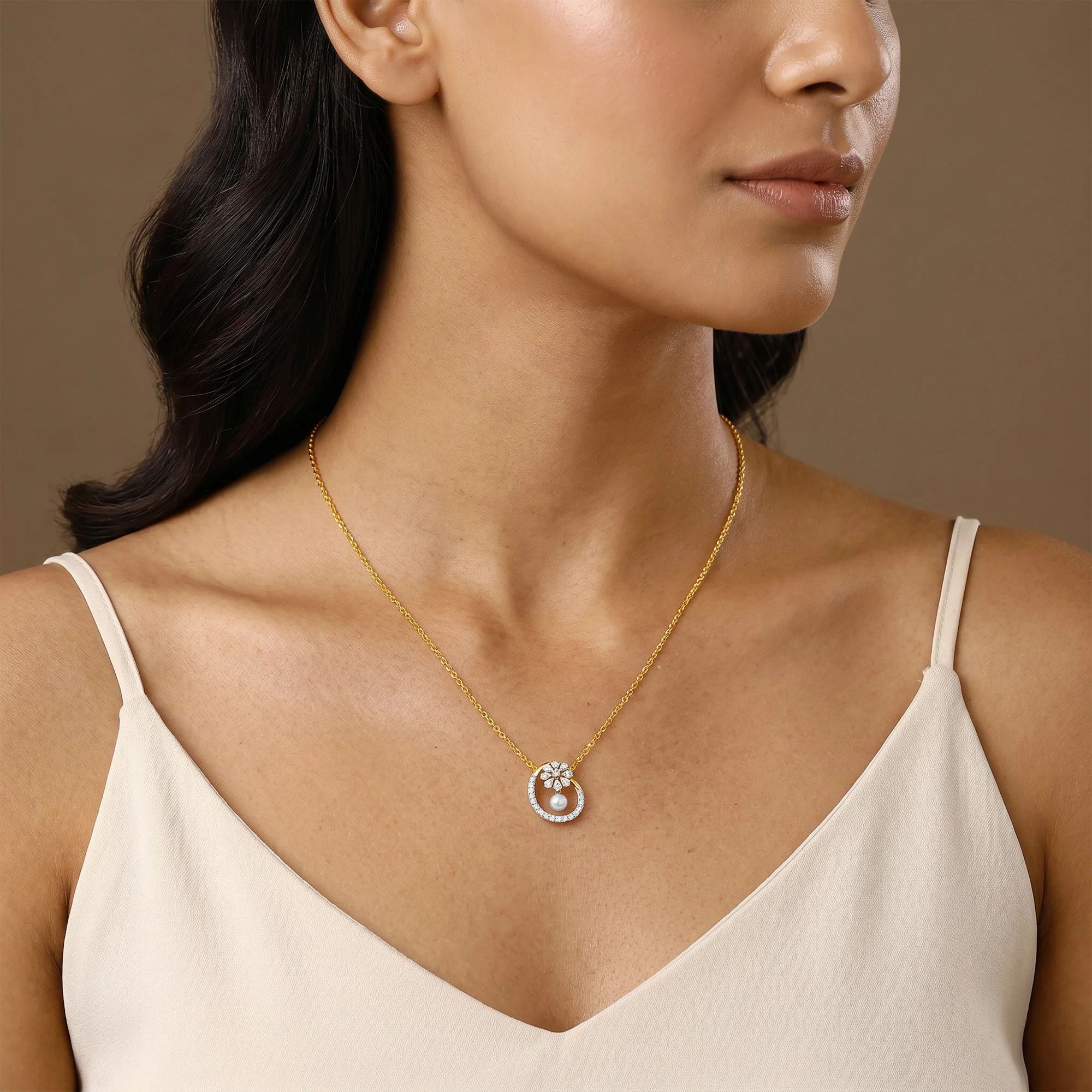 Gold Amata Floral Lab Grown Diamond Pendant - Image 3