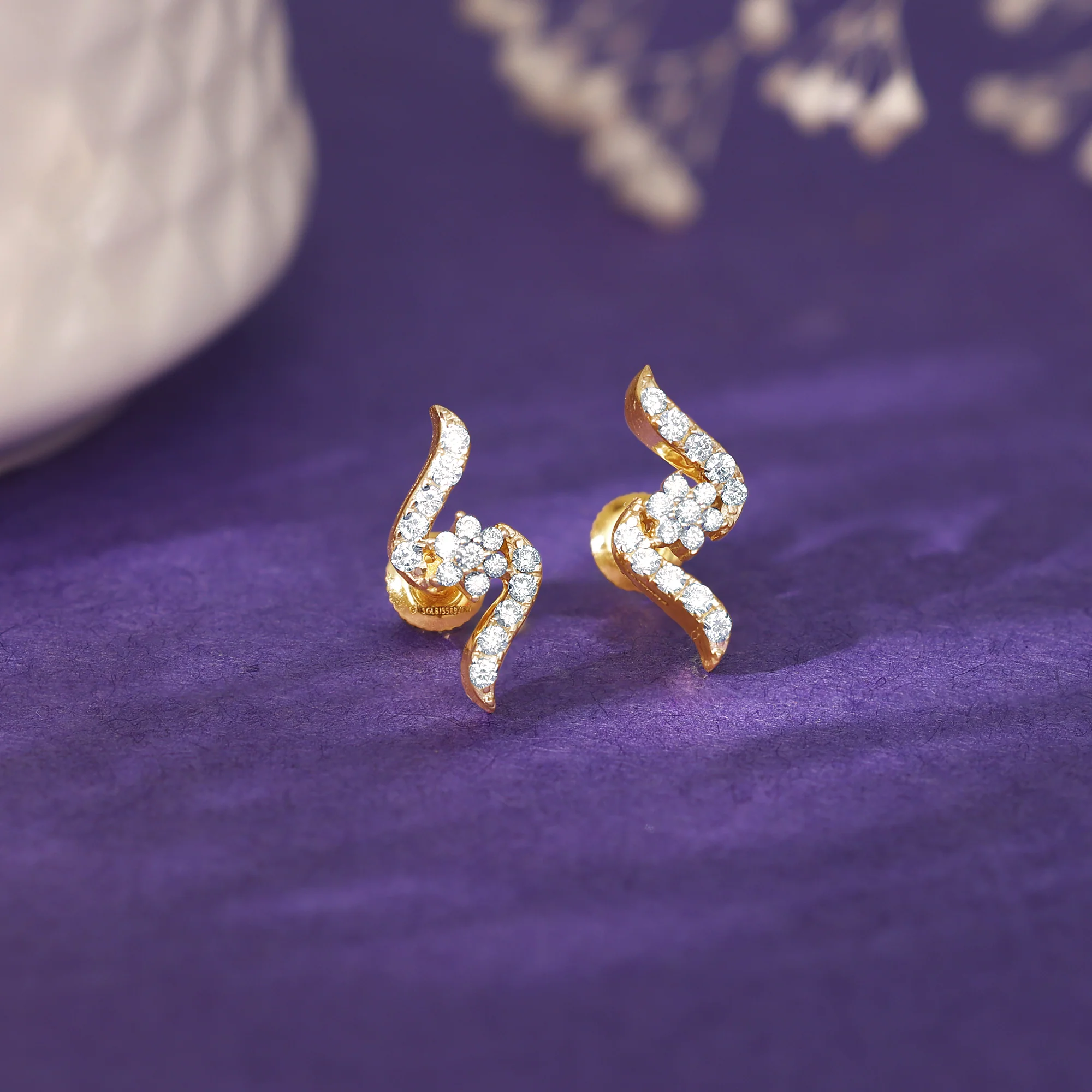 Gold Wavy Chakra Diamond Earrings - Image 3