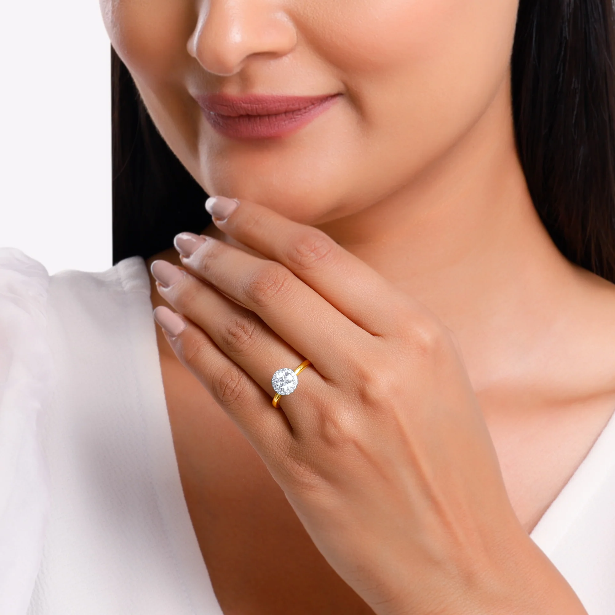 Gold Audrey Halo Salitaire Lab Grown Diamond Ring - Image 3