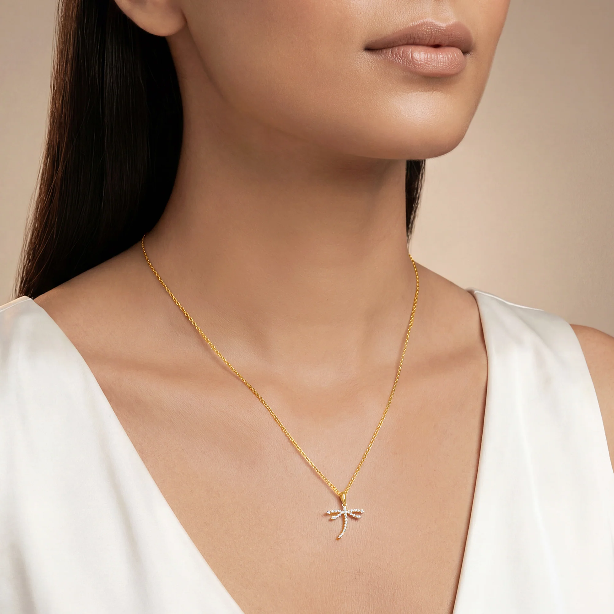 Gold Aurora Dragonfly Lab Grown Diamond Pendant - Image 3