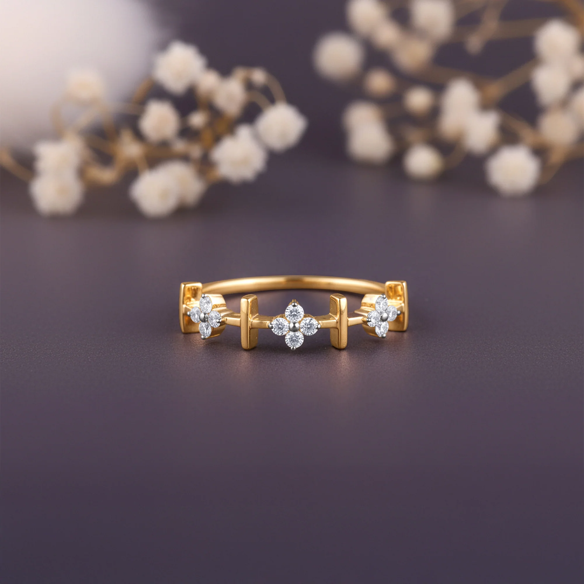 Gold Aurora Flower Lab Grown Diamond Ring - Image 2