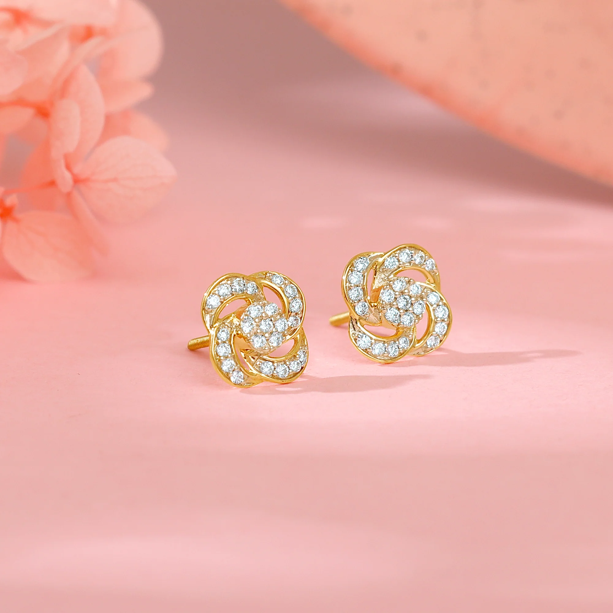 Gold Blume Diamond Earrings - Image 2