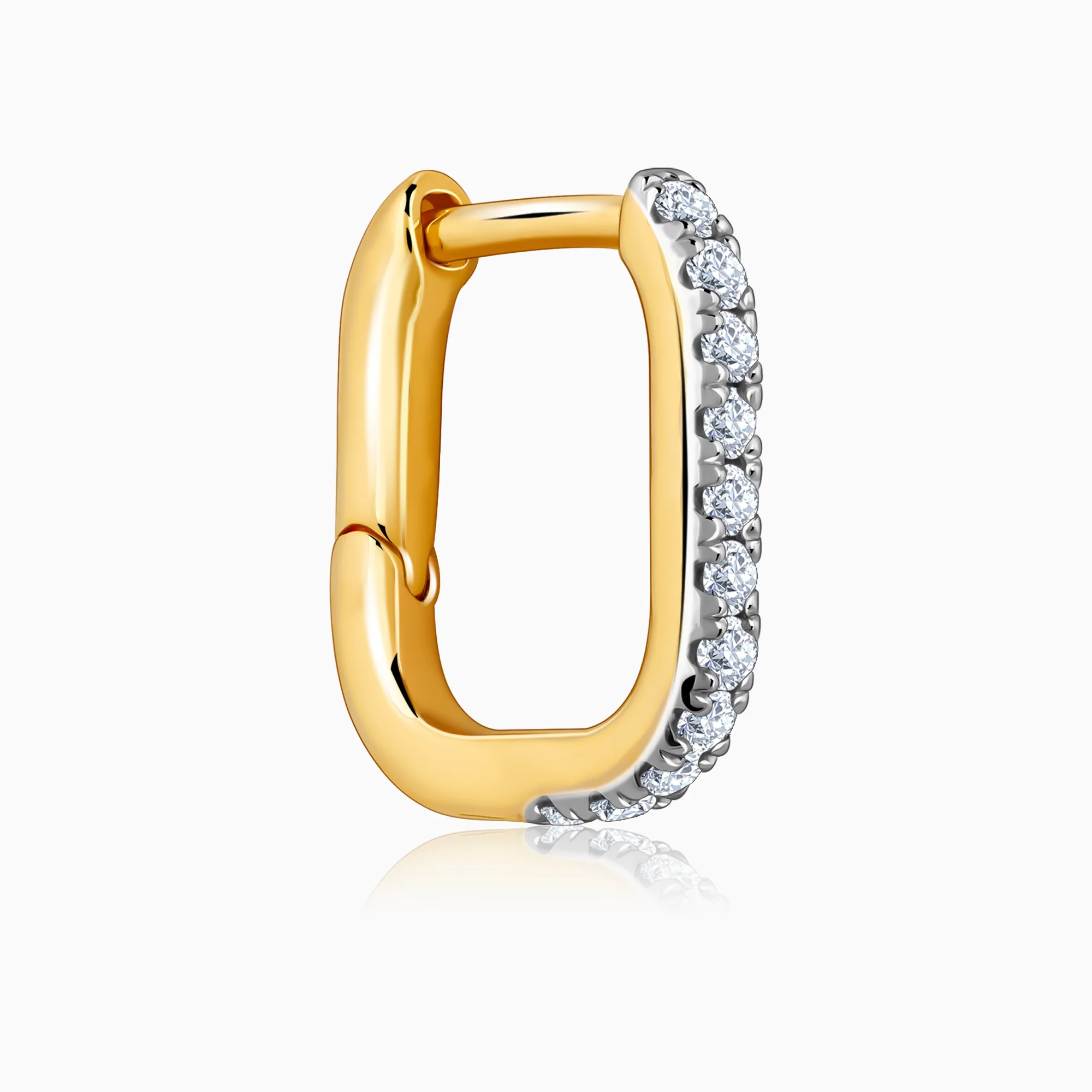 Gold Bold Circles Diamond J Hoop Earrings - Image 4