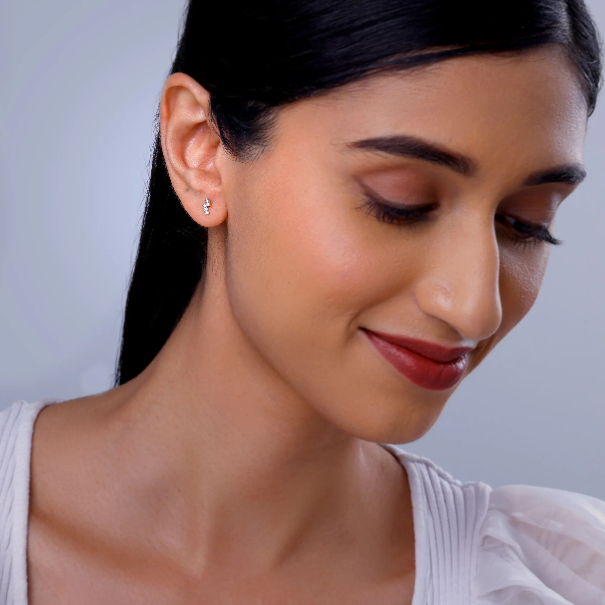 Gold Bolt Lab Grown Diamond Earrings - Image 3